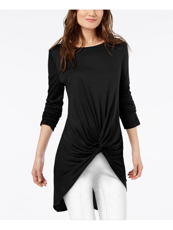 Petite Twist Front High Low Ruched Top Black PXS
