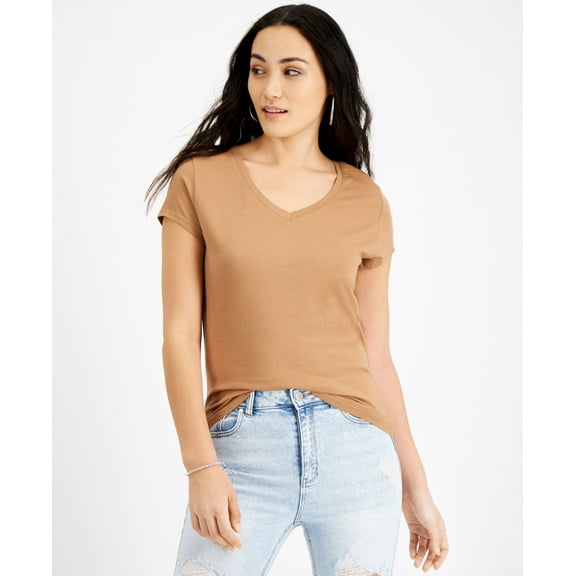 Petite V-Neck Cap-Sleeve T-Shirt Brown PM
