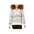 thumbnail image 1 of Petite V-Neck Intarsia-Knit Sweater Cream Black PS, 1 of 1