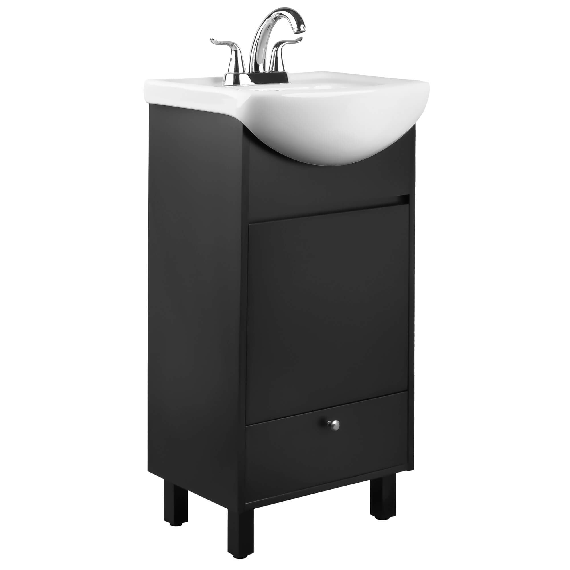 Fine Fixtures Petite 18 Inch Bathroom Vanity with Sink, Small Freestanding Bathroom Cabinet, Space-Saving Vanity Sink Combo, Satin Black