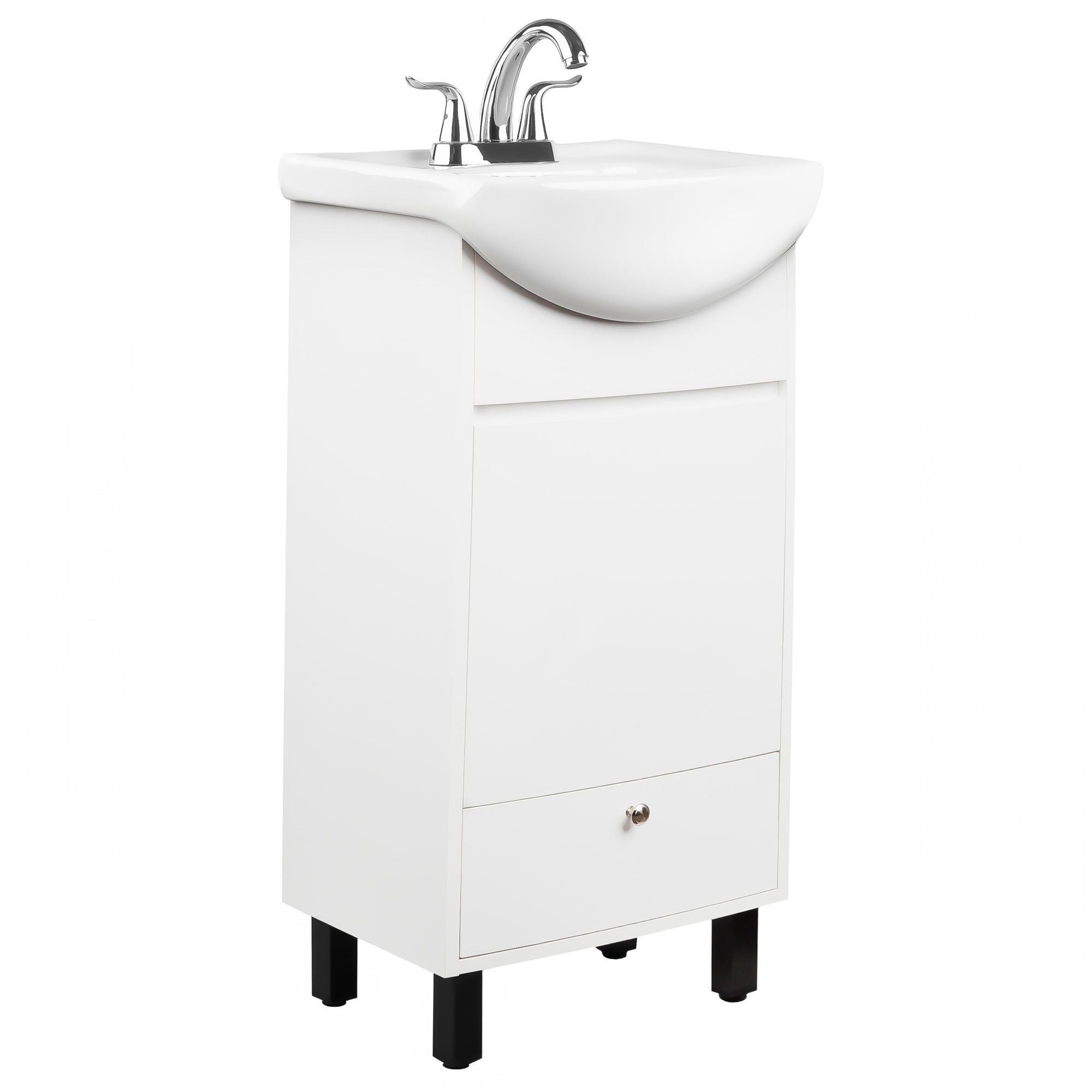 Fine Fixtures Petite 18 Inch Bathroom Vanity with Sink, Small Freestanding Bathroom Cabinet, Space-Saving Vanity Sink Combo, Satin White