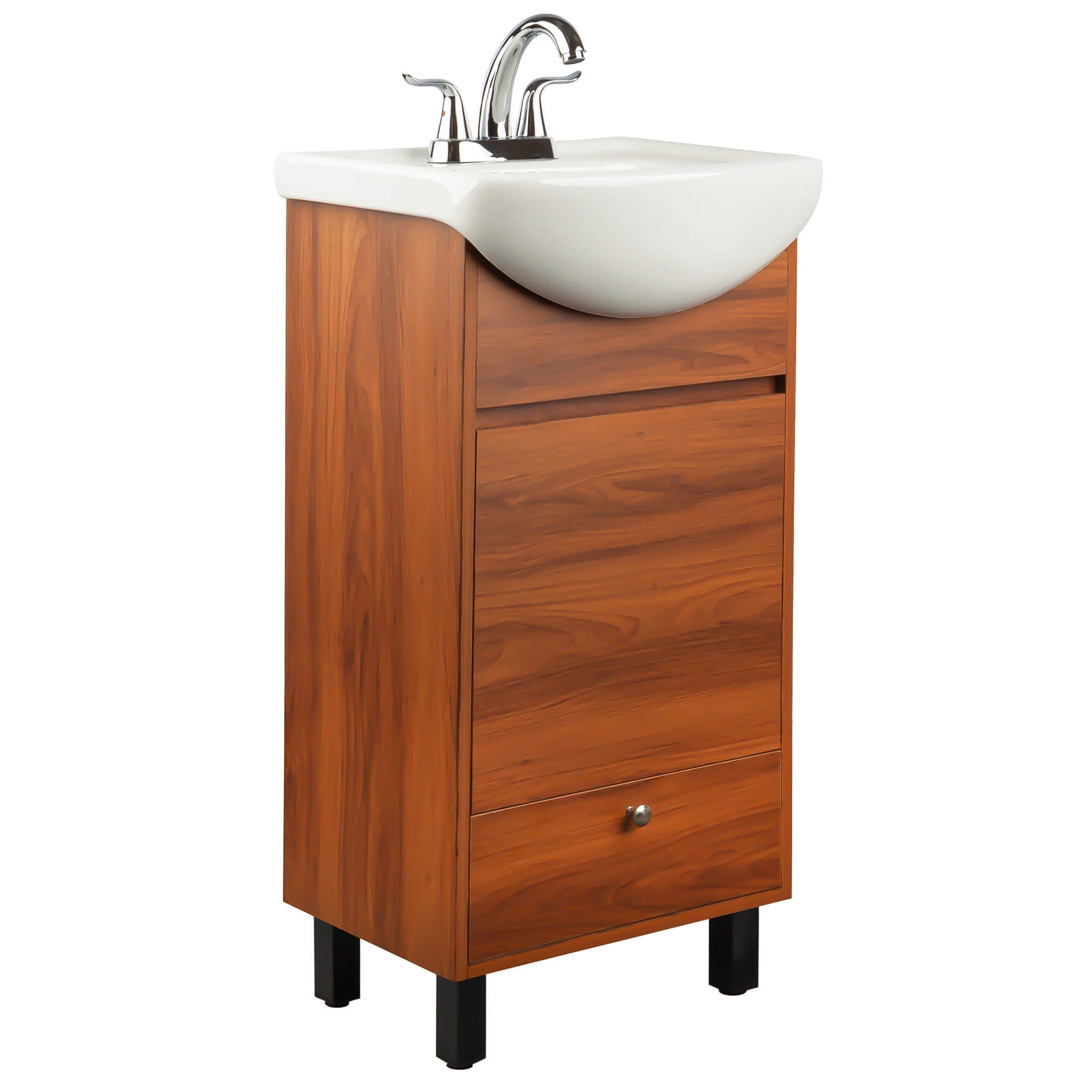 Fine Fixtures Petite 18 Inch Bathroom Vanity with Sink, Small Freestanding Bathroom Cabinet, Space-Saving Vanity Sink Combo, Satin White