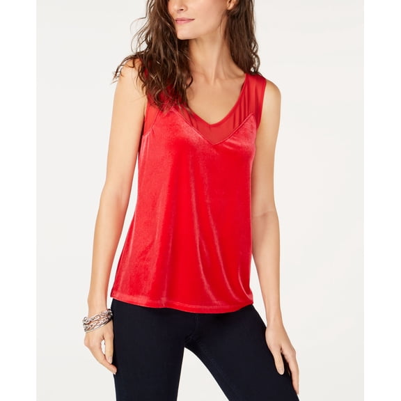 Petite Velvet Illusion V Neck Tank Top Real Red PP