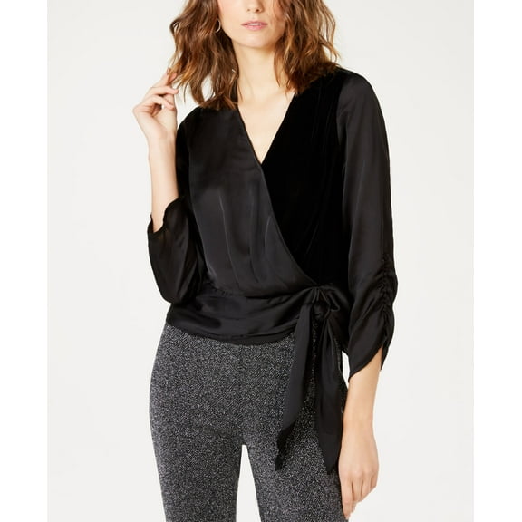 Petite Velvet Wrap Top Deep Black PXS