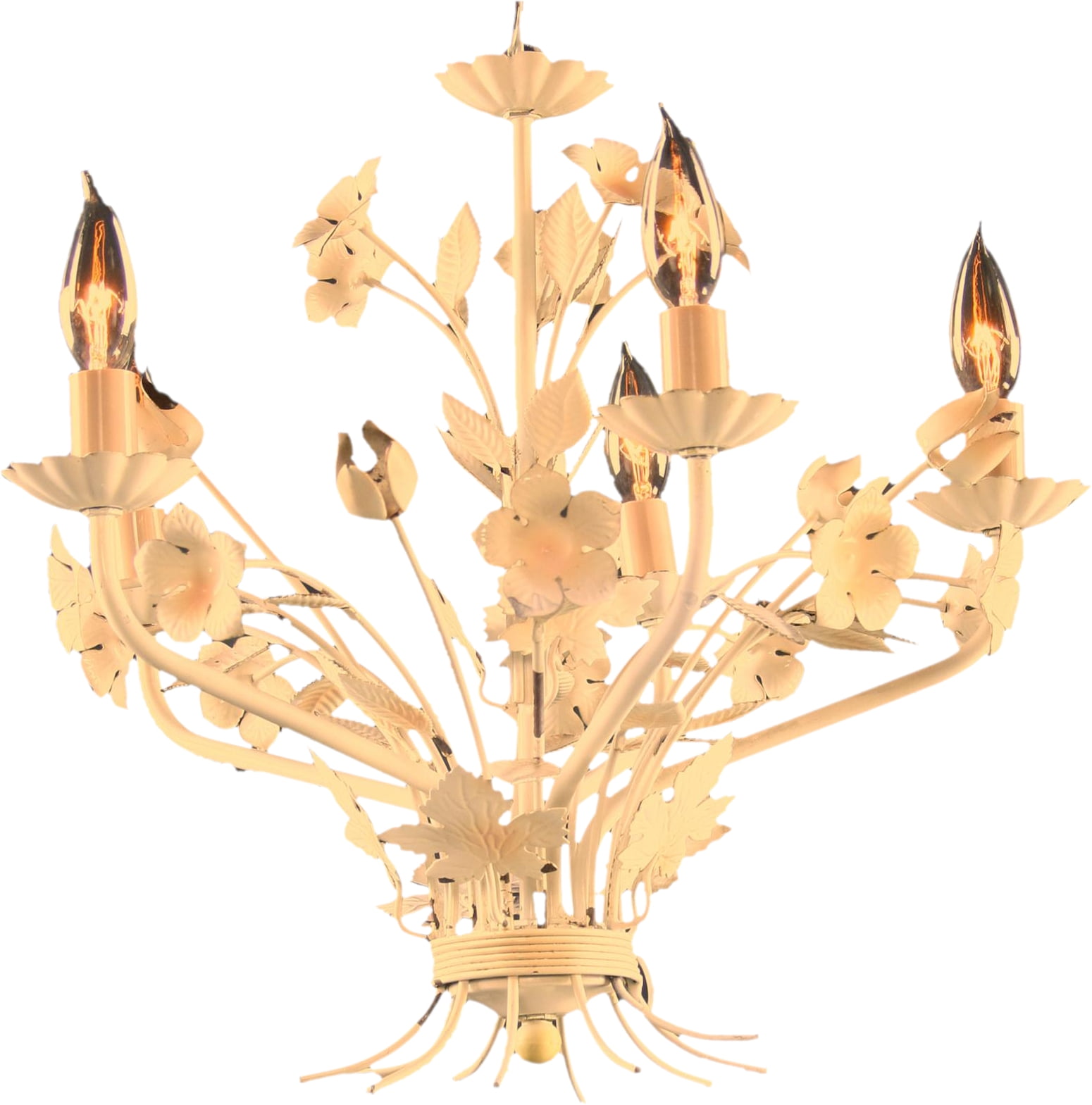 Petite Vintage French Country Painted Chandelier, 5 Arm, White/Pink, Cottage