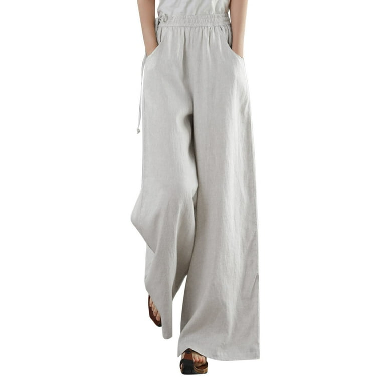 Petite Wide Leg Pants For Women Dressy Cotton Linen Loose Wide Leg High Waist Straight Retro Literary Trousers Pants Walmart