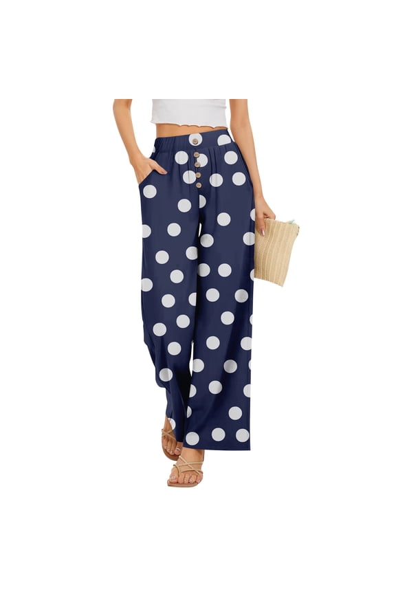 Petite Wide Leg Pants for Women Summer Palazzo Lounge Pants High Waist Boho Flowy Beach Vacation Trousers,L
