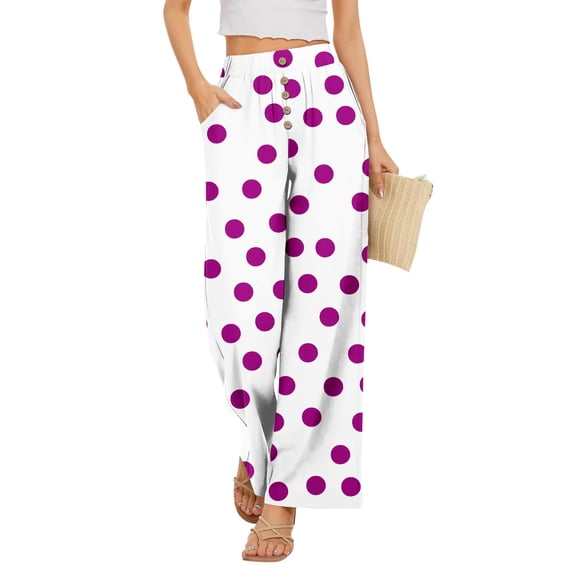 Petite Wide Leg Pants for Women Summer Palazzo Lounge Pants High Waist Boho Flowy Beach Vacation Trousers,L