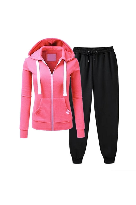 Petite Women Plus Size Sweatsuits 2-Piece Workout Outfits Full Zipper Athletic Hoodies and Elastic Waist Running Joggers