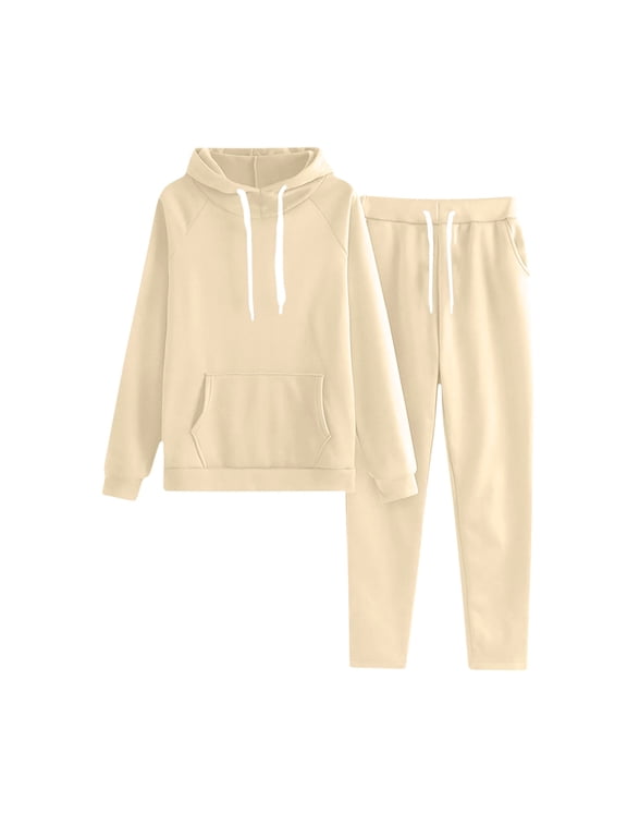 Petite Women Sweatsuit Sets 2 Piece Pajamas Long Sleeve Hooded Workout Sweatshirt and Elastic Waist Joggers