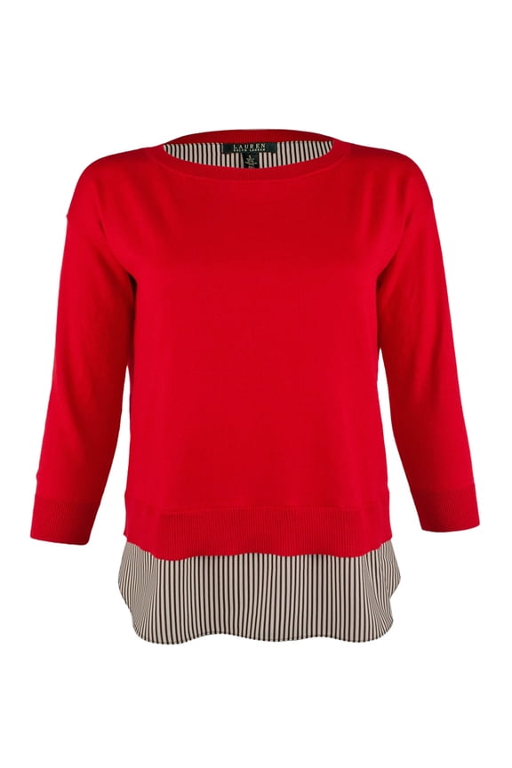Petite Women's Contrast Layered Crewneck Sweater-FR-PXS
