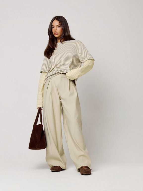 Petite Women's High Waist Pleated Wide Leg Trousers, Balloon Pants Loose Fit Pull On, Full Length Bottoms, Business Casual Work Office Wear