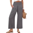 thumbnail image 1 of Petite Womens Wide Leg Crop Pants 2026 Summer Smocked Waist Pull On Casual Palazzo Trousers with Pockets Gray L, 1 of 6