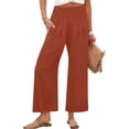 thumbnail image 1 of Petite Womens Wide Leg Crop Pants 2026 Summer Smocked Waist Pull On Casual Palazzo Trousers with Pockets Vermilion M, 1 of 6