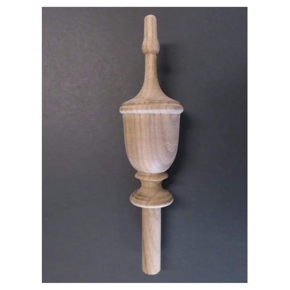 Petite Wood Finial 4 1/2 High x 1 1/2 Inch Wide. Choice: Oak Maple Walnut Mahogany (Walnut)