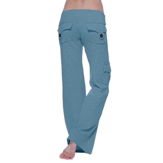 Petite Yoga Pants for Women Cargo Style Elastic Waist Wide Leg Casual Lounge Pants Blue 2XL