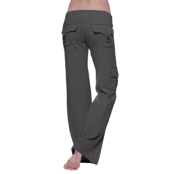 Petite Yoga Pants for Women Cargo Style Elastic Waist Wide Leg Casual Lounge Pants Dark Gray XL