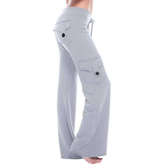 Petite Yoga Pants for Women Cargo Style Elastic Waist Wide Leg Casual Lounge Pants Gray XL