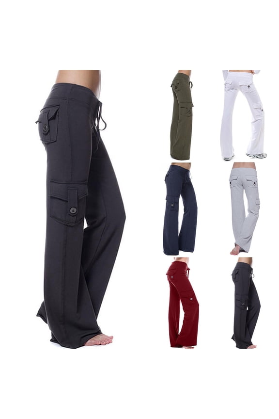Petite Yoga Pants for Women High Waist Cargo Style Stretch Bootcut Lounge Workout Pants Black L
