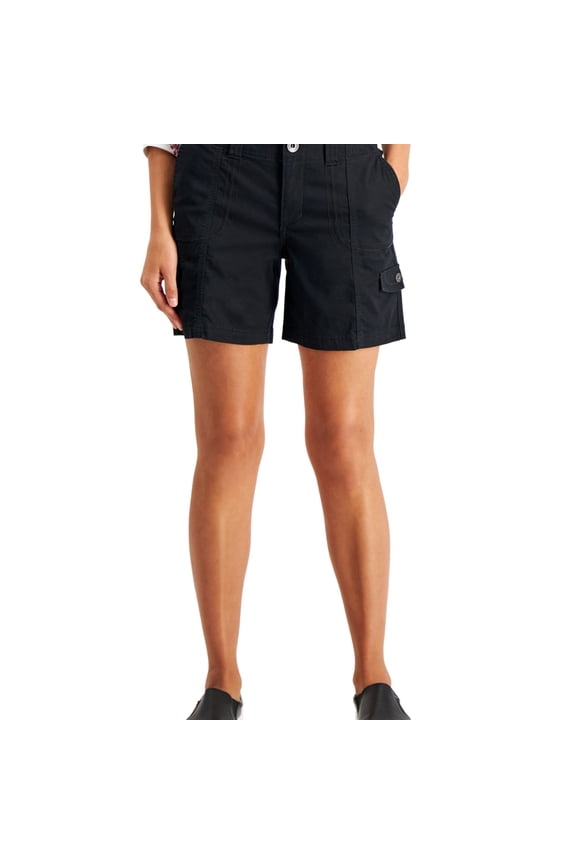 Womens Zig Zag Casual Cargo Shorts, Black, Petite, 12P