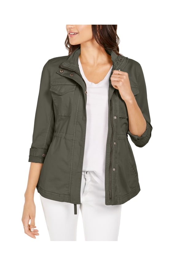 Petite Zip-Up Drawstring-Waist Field Jacket Olive Drab PM