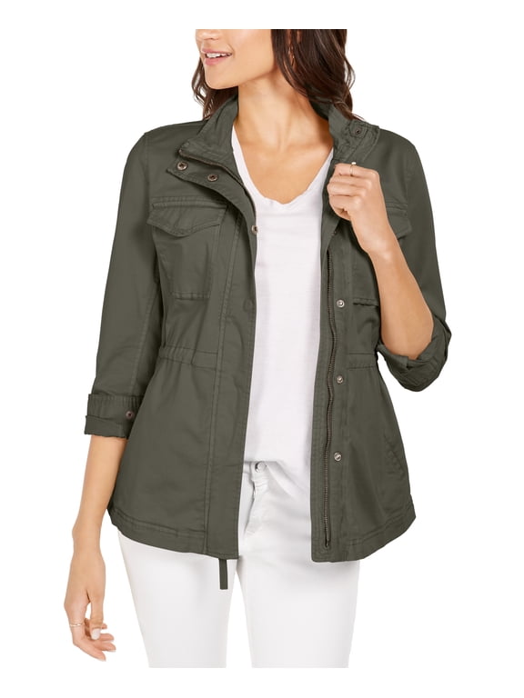 Petite Zip-Up Drawstring-Waist Field Jacket Olive Drab PM