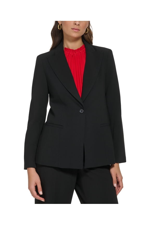 Petite Zipper-Sleeve One-Button Blazer Black 4P
