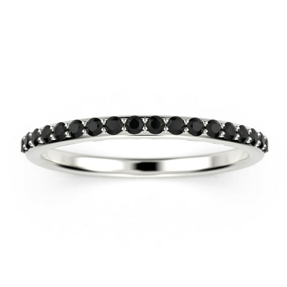 Petite shared prong black diamond moissanite 0.36ct 1.5mm round cut 10k White Gold wedding band