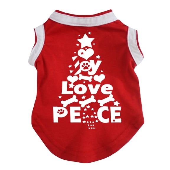 Petitebella Joy Love Peace Tree Puppy Dog Shirt (Red/White, X-Large)