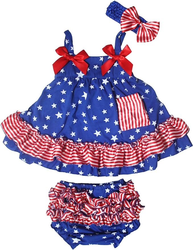Petitebella Patriotic Stars Striped Swing Top Bloomer Baby Outfit Nb