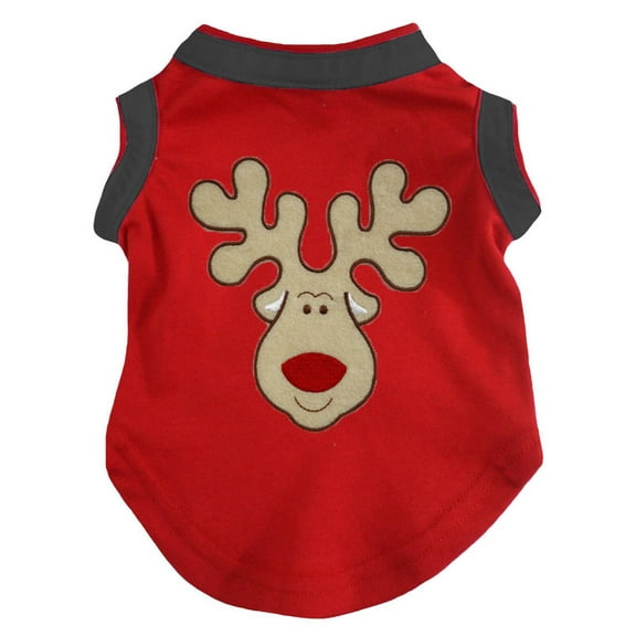 Petitebelle Reindeer Face Puppy Dog Shirt (Red/Black, Small)