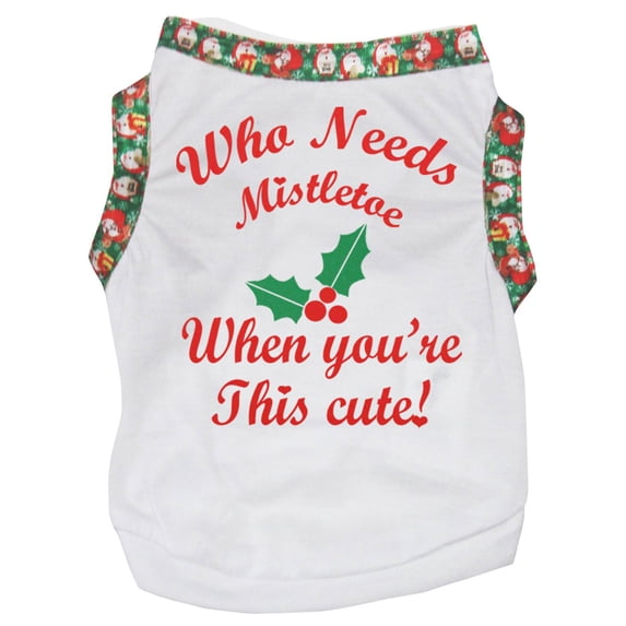 Petitebella Who Needs Mistletoe Puppy Dog Shirt (White/Santas, Large)