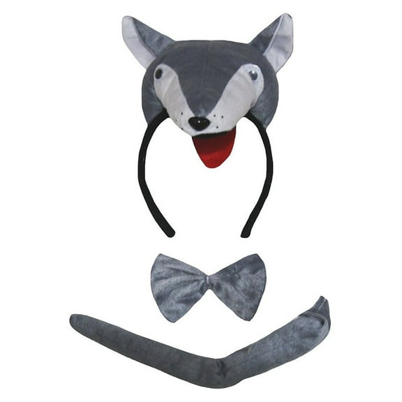 Petitebelle 3D Grey Wolf Headband Bowtie Tail 3pc Costume (Gray, One Size)