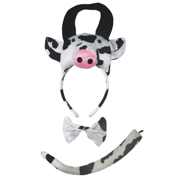 Petitebelle 3D Milk Cow Headband Bowtie Tail 3pc Costume (White, One Size)