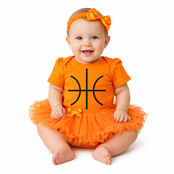 Petitebelle Basketball Print Baby Dress Nb-18m (Orange/Orange, 6-12 Months)