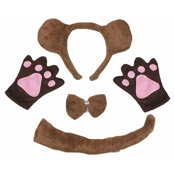 Petitebelle Bear Headband Bowtie Tail Glove 4pc Costume (Brown(long tail), 1-4 Years)
