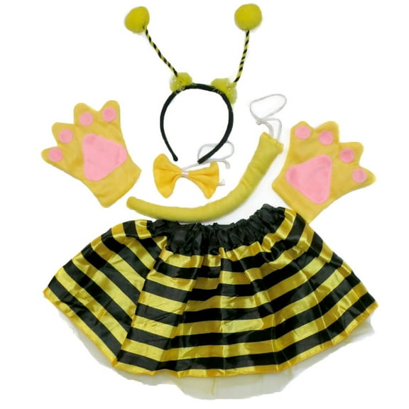 Petitebelle Bee Headband Bowtie Tail Gloves Tutu 5pc Costume (Yellow, 5-10 Years)
