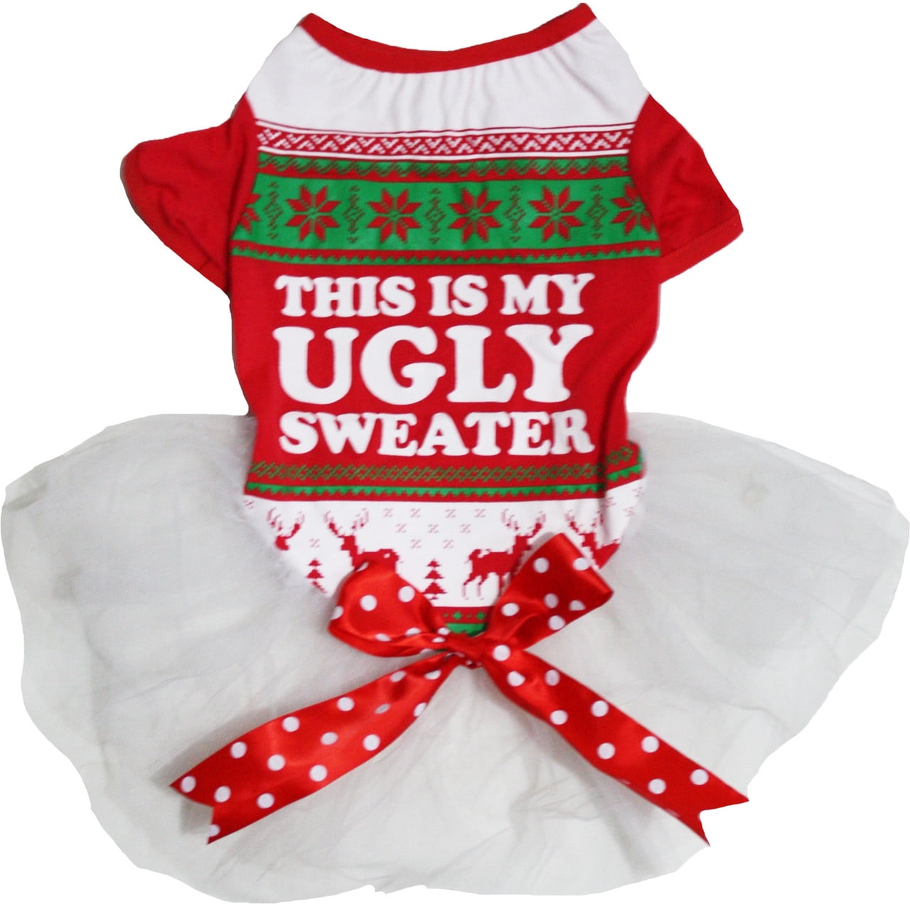 Petitebelle Christmas Theme Puppy Dog Dress (Folk Style, X-Small)