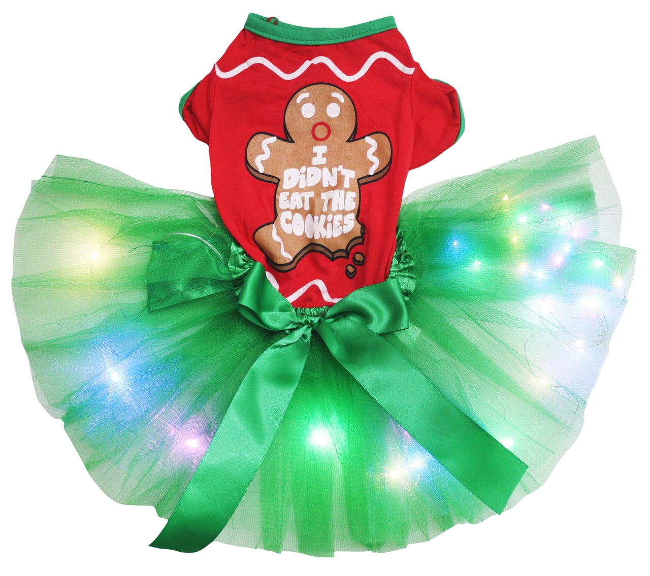 Petitebelle Christmas Theme Puppy Dog Dress (Gingerbread Man LED, Small)