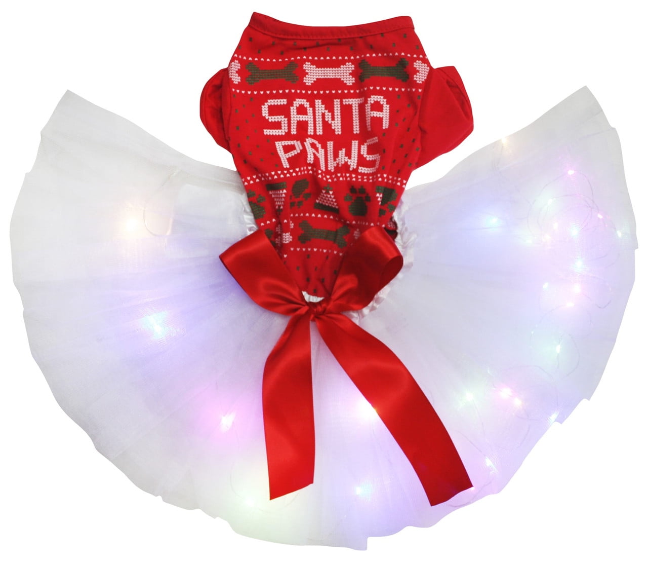 Petitebelle Christmas Theme Puppy Dog Dress (Red Santa LED, Small)