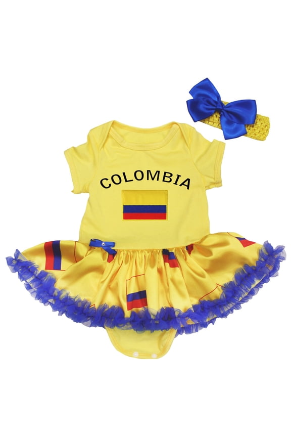 Petitebelle Colombia & Flag Baby Dress Nb-18m (Yellow/Flags, 3-6 Months)