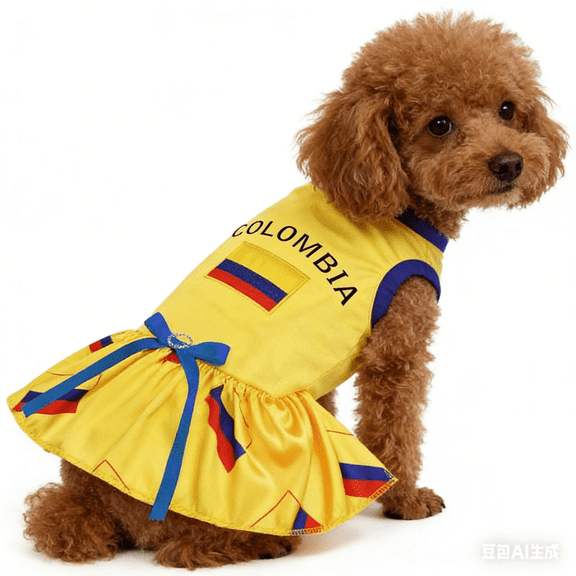 Petitebelle Colombia & Flag Puppy Dog Dress (Yellow/Flags, Small)