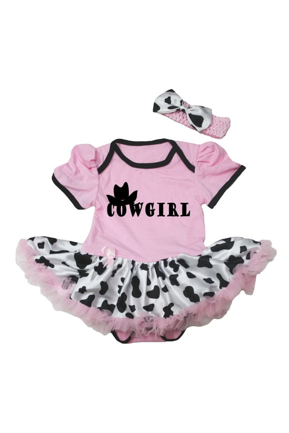 Petitebelle Cowgirl Hat Baby Dress Nb-18m (Pink/Cow, 6-12 Months)