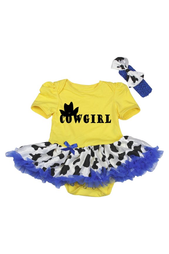 Petitebelle Cowgirl Hat Baby Dress Nb-18m (Yellow/Cow, 3-6 Months)