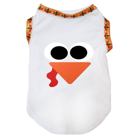Petitebelle Cute Turkey Face Puppy Dog Shirt (White/Turkey, XX-Large)