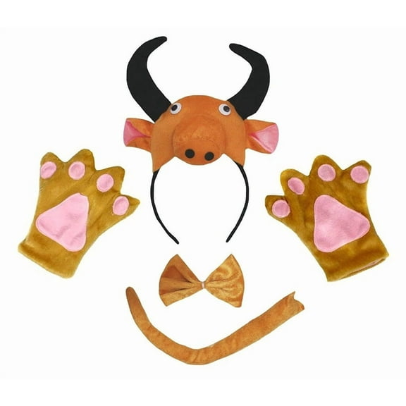 Petitebelle Cutie Cow Headband Bowtie Tail Glove 4pc Costume (Brown, 1-4 Years)