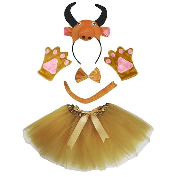 Petitebelle Cutie Cow Headband Bowtie Tail Gloves Tutu 5pc Costume (Brown, 1-5 Years)