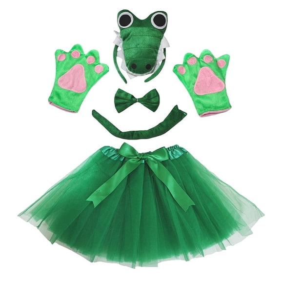 Petitebelle Cutie Crocodile Headband Bowtie Tail Gloves Tutu 5pc Costume (Green, 1-5 Years)