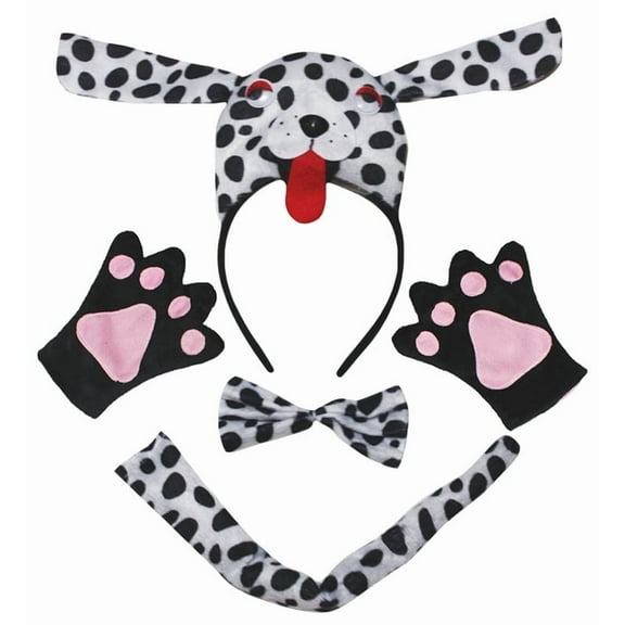 Petitebelle Cutie Dalmatian Dog Headband Bowtie Tail Glove 4pc Costume (White, 1-4 Years)