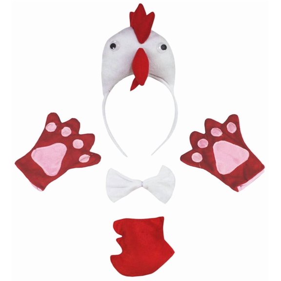 Petitebelle Cutie Hen Headband Bowtie Tail Glove 4pc Costume (White, 1-4 Years)